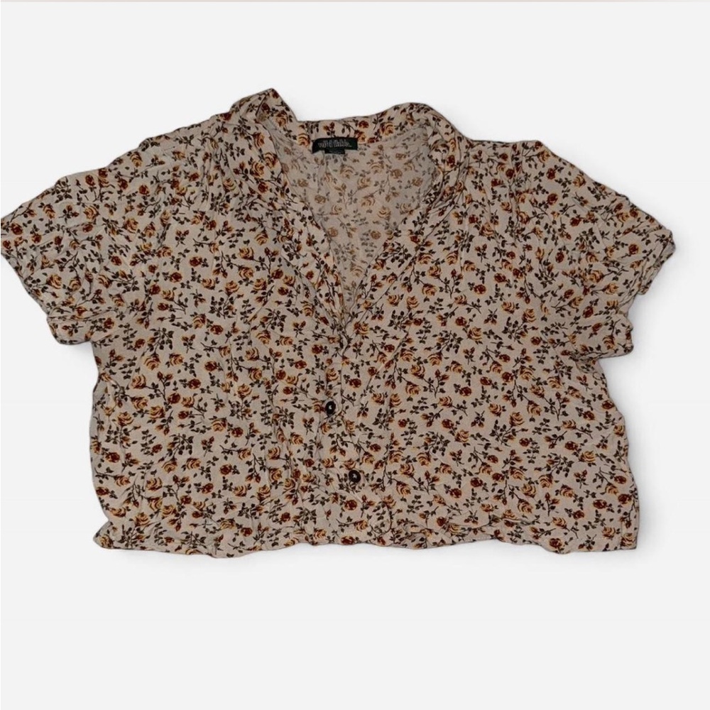 wild fable Beige Floral Button-Front Crop Top